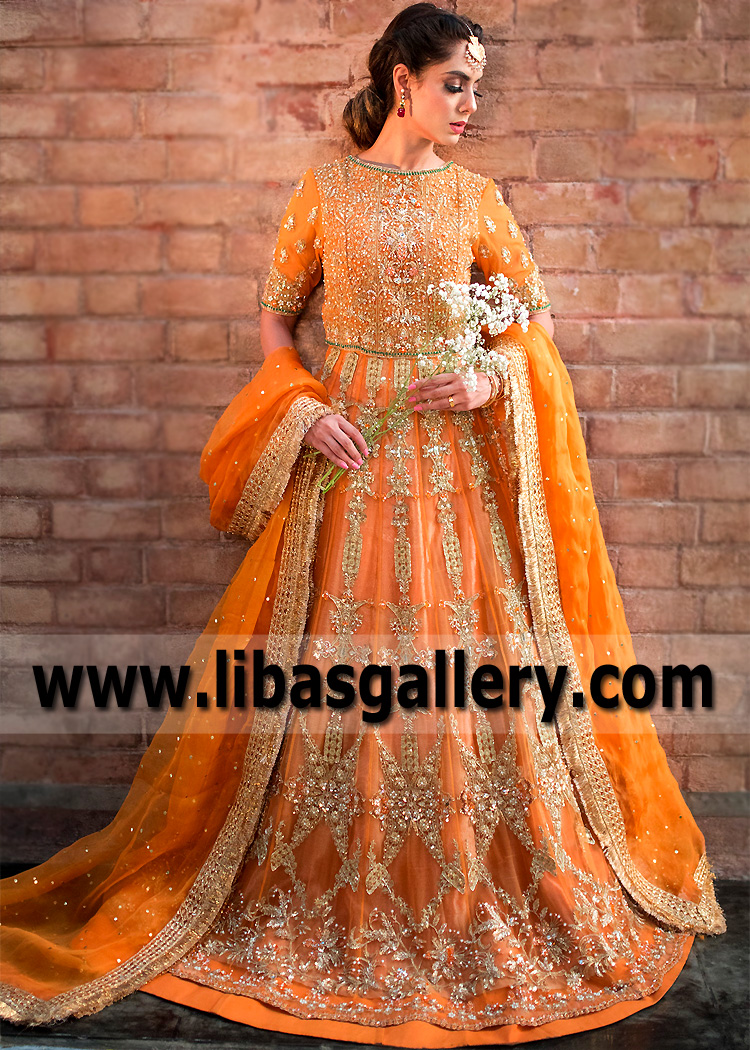 Safety Orange Hessonite Pishwas and Lehenga