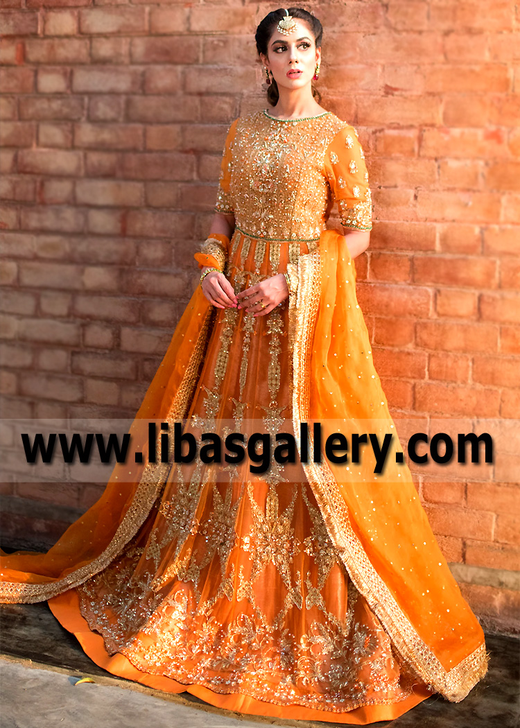 Safety Orange Hessonite Pishwas and Lehenga