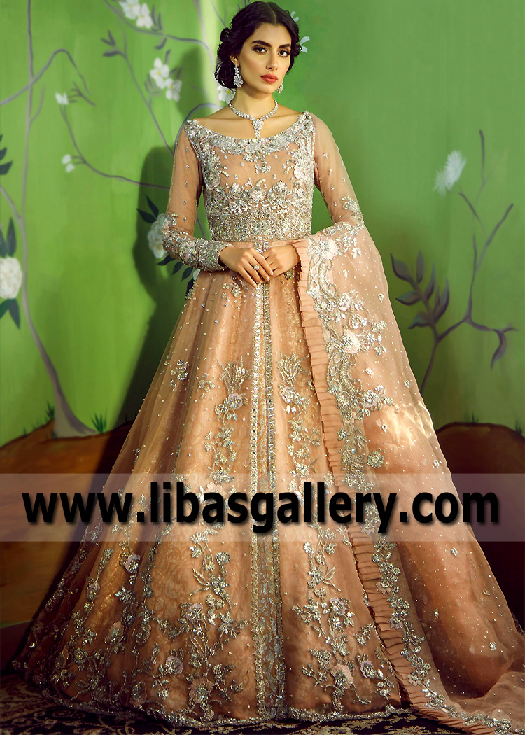 Crayola Peach Snowflake Pishwas and Lehenga