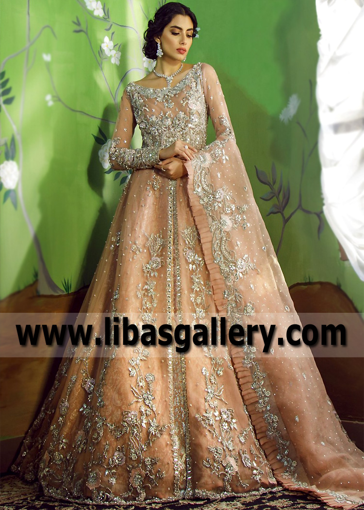 Crayola Peach Snowflake Pishwas and Lehenga