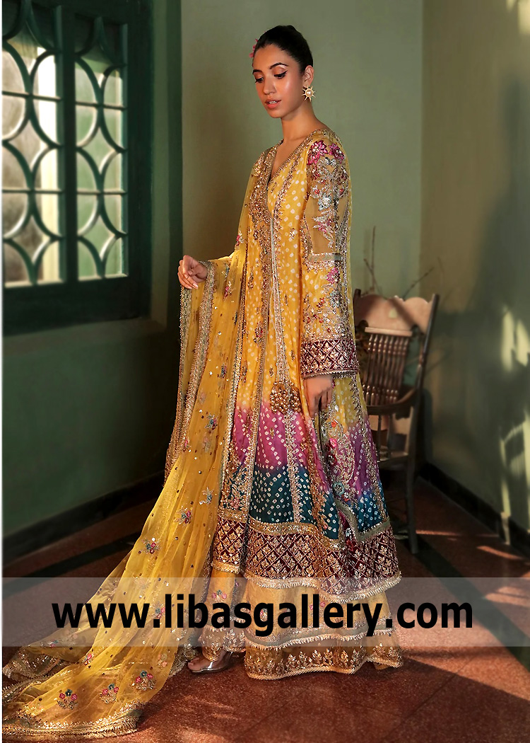 Xanthous Yellow Flora Angrakha for Mehndi Mayun