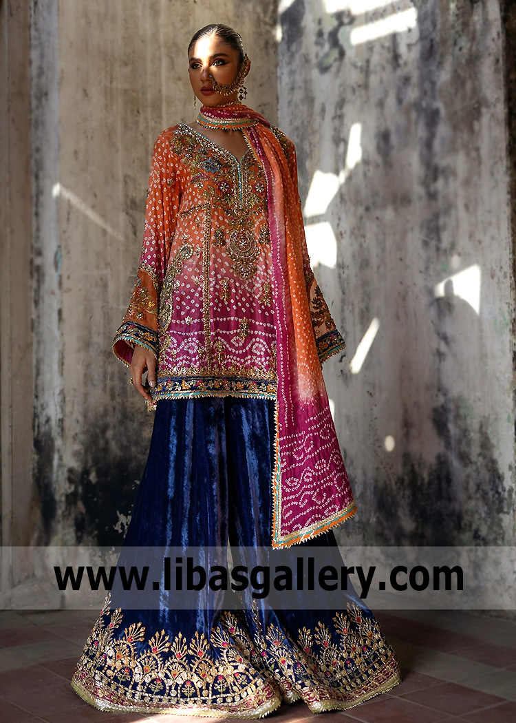 Mehndi Bride Chunri Kurta and Sharara Suit for Wedding Georgetown Texas TX USA Beautiful Bride Sharara Suit