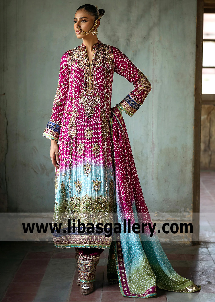 Jazzberry Jam Forsythia Chunri Shirt with Farshi Shalwar