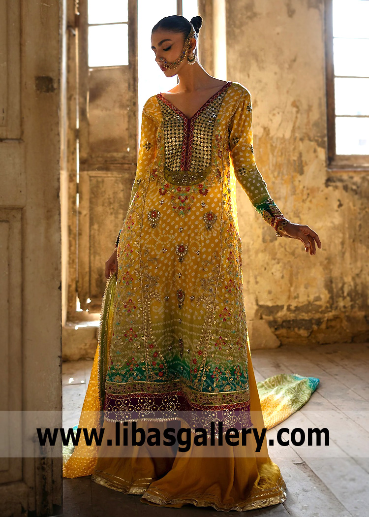 Mikado Yellow Marigold A-line Kameez and Sharara