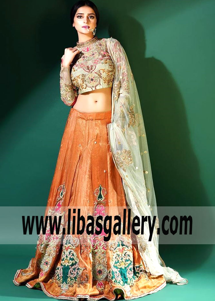 Absolutely stunning, Pakistani Bridal Lehenga Choli for Mehndi Mayoon Bride Erum Khan Bridal Dresses Batavia New York NY USA