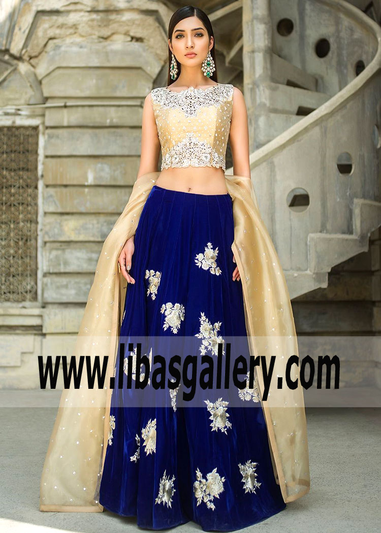 Jazzy Cobalt Blue Clover Lehenga