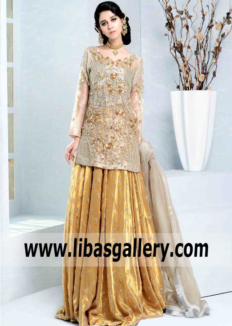 Modern Style Pearl Gold Lehenga Dress for Wedding and Special Occasions