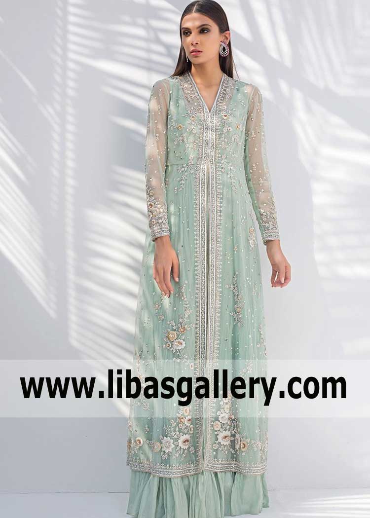 Enthralling Pale Mint Evening Peshwas Perfect for Bridesmaids and Special Events