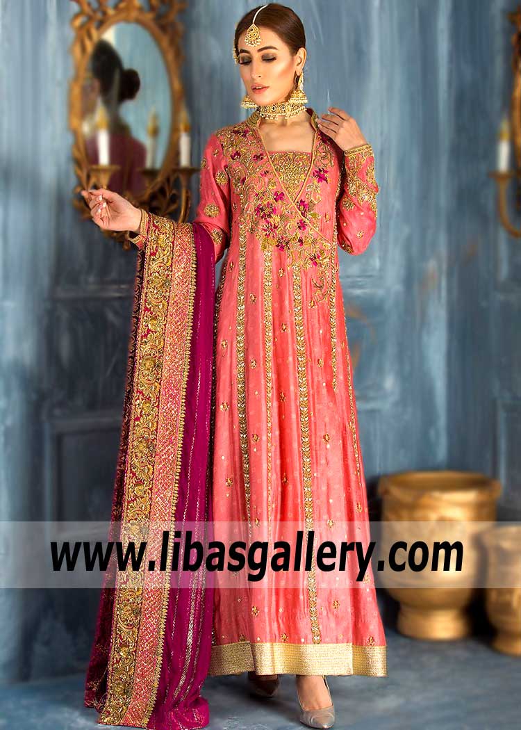 Stunning American Rose Angrakha Style Dress for Stylish Girls