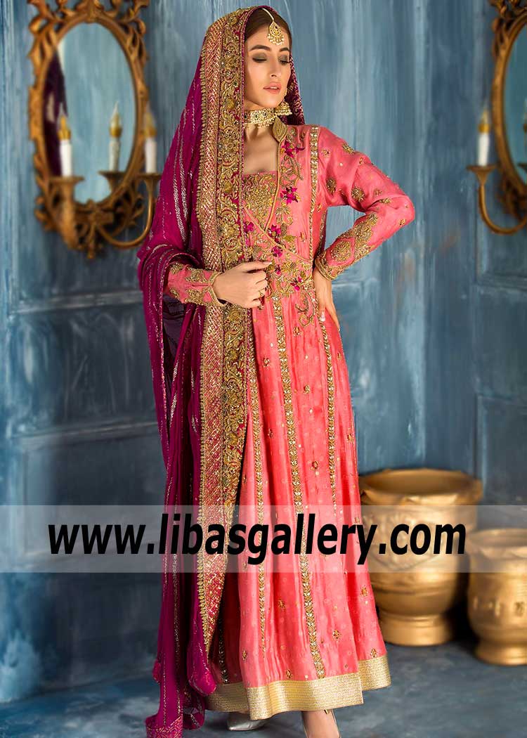 Stunning American Rose Angrakha Style Dress for Stylish Girls