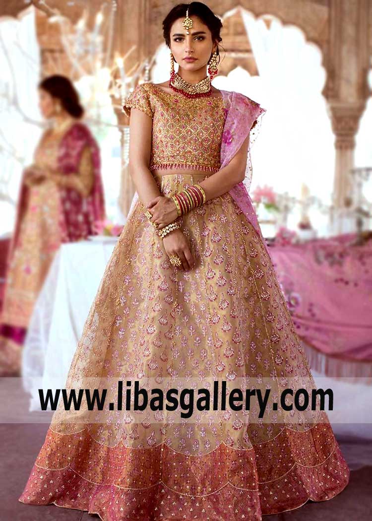 Majestic Rose Gold Bridal Wedding Lehenga Dress