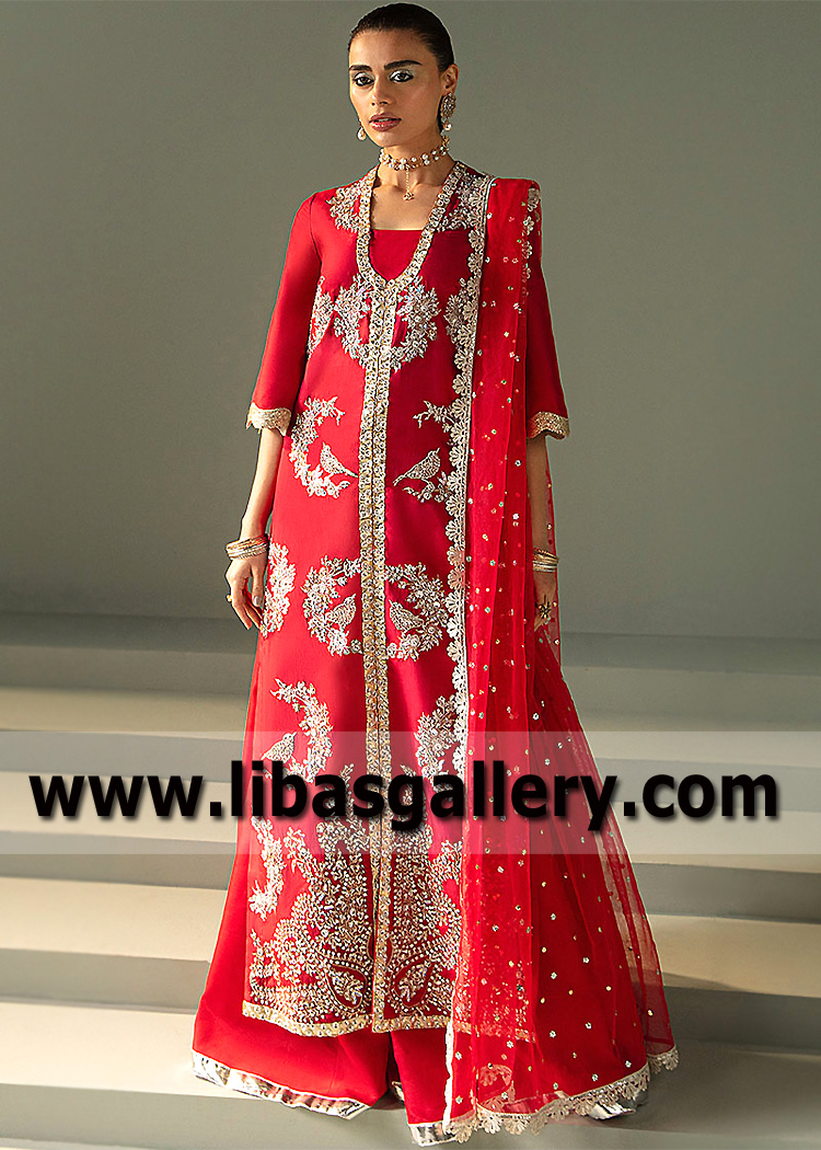 Pantone Red Rhodochrosite Long Shirt Trouser Suit