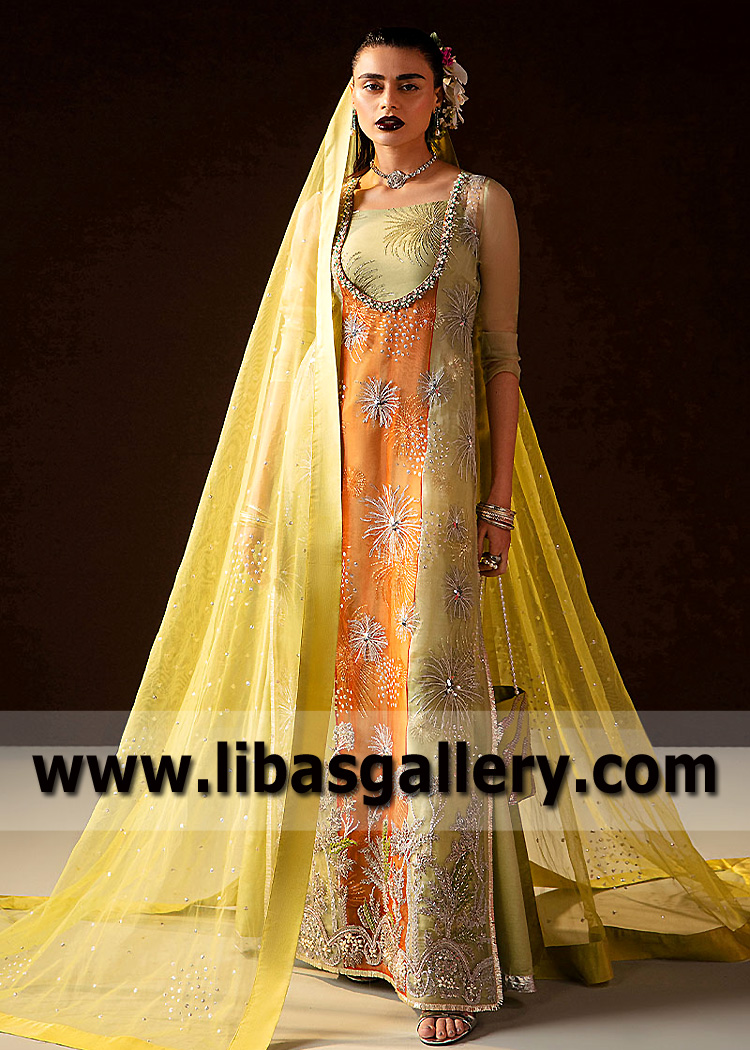 Safety Orange and Sage Brazilianite Long Dress