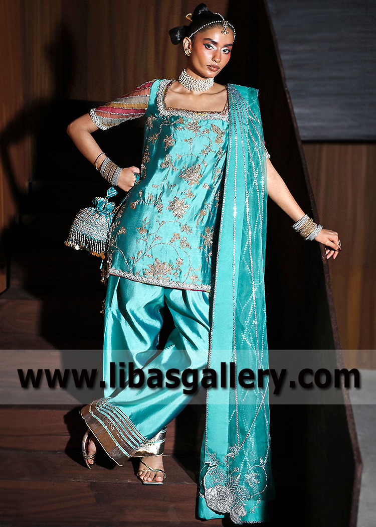 Crayola Cerulean Grandidierite Salwar Kameez Suit