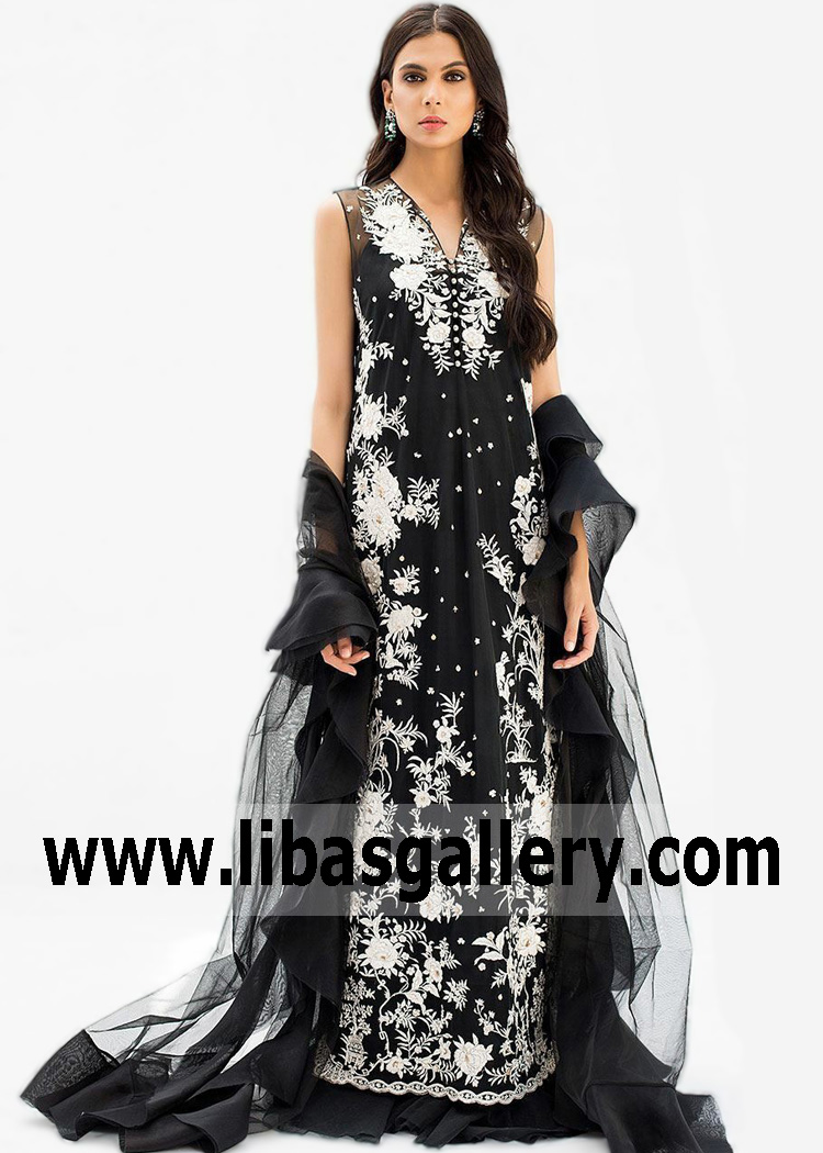 Embroidered Sharara Dresses Newcastle London UK Black Party Dresses Pakistan Wedding