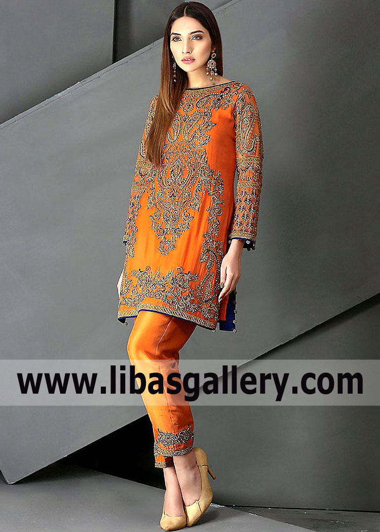 Burnt Orange Letrice Party Wear Suit