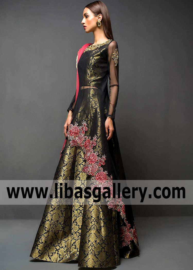 Black Golden Mallow Wedding Guest Dress