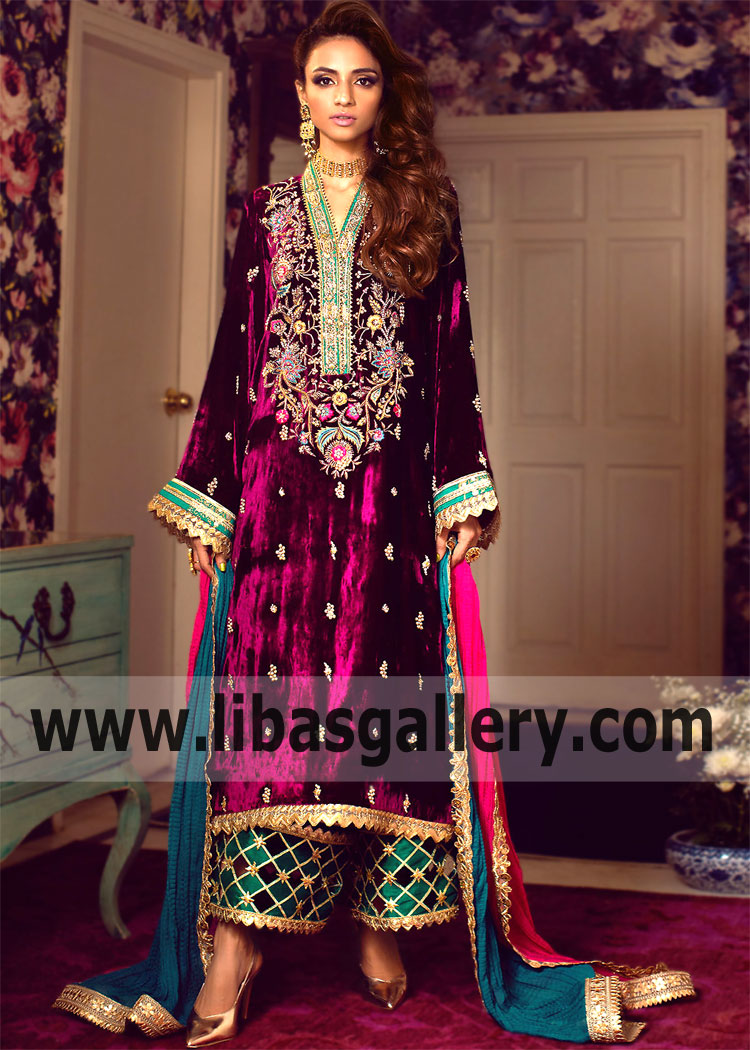At a baat pakki/ engagement | Velvet dress designs, Muslimah fashion outfits,  Party wear dresses