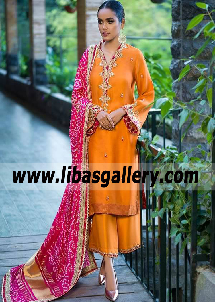 Tangerine Arwen Party Dress with Bandhani Dupatta