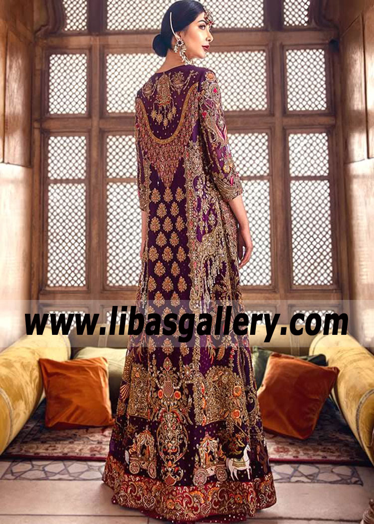 Purple Maroon Eugene Lehenga With Long Jacket