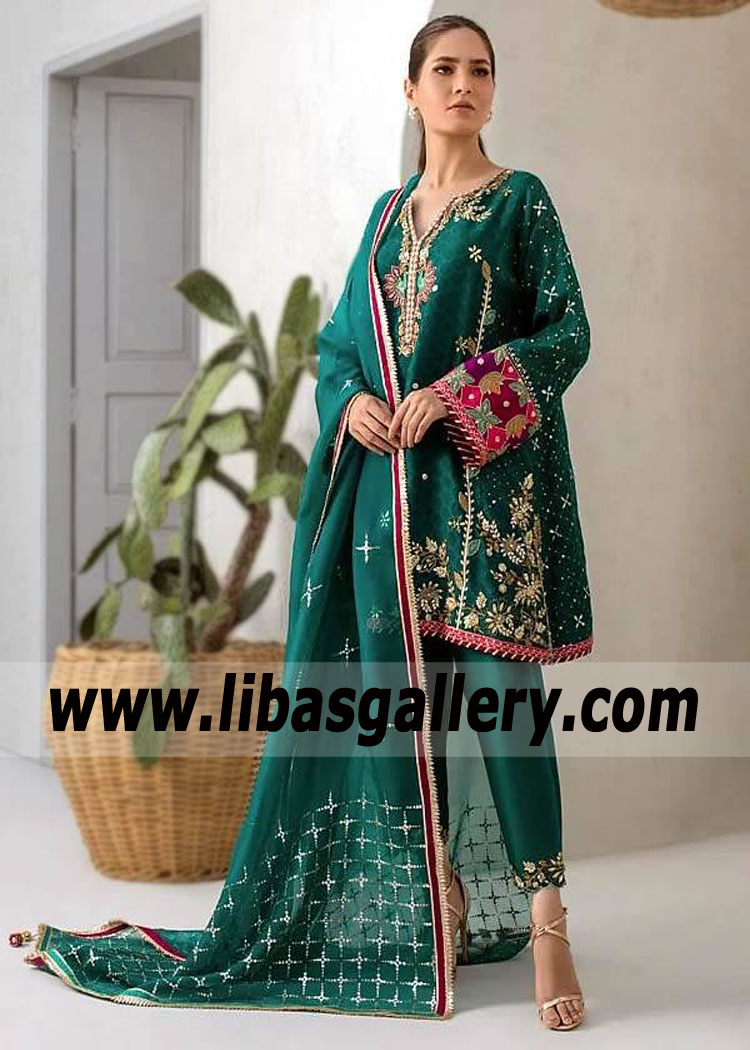 Buy Gorgeous Resham Thread Embroidered Green Dhoti Suit LSTV120625