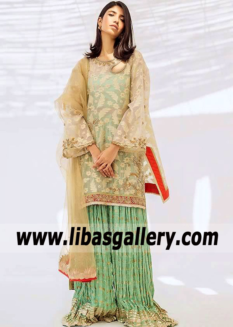 Sand Aquamarine Rouna Wedding Sharara