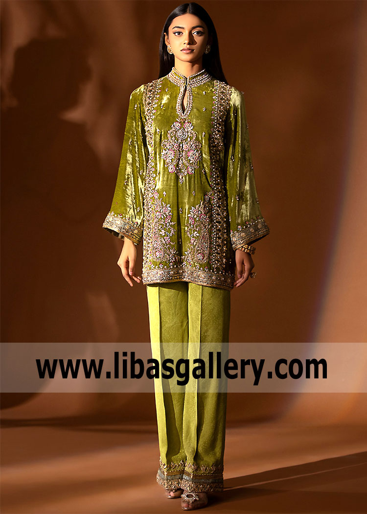 Olive Green Cattleya Party Wear Pakistan