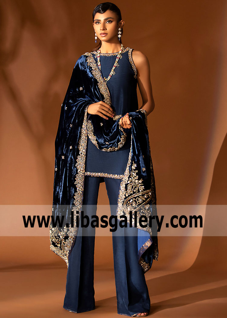 Pakistani Party Wear Clara California USA Designer Velvet Dress with price
