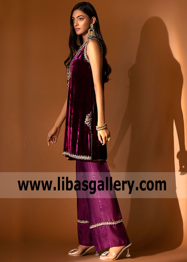 Dark Plum Achillea Velvet Dresses Pakistan