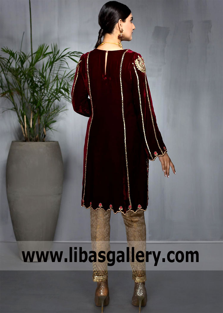 Deep Maroon Fleur Velvet Party Dress