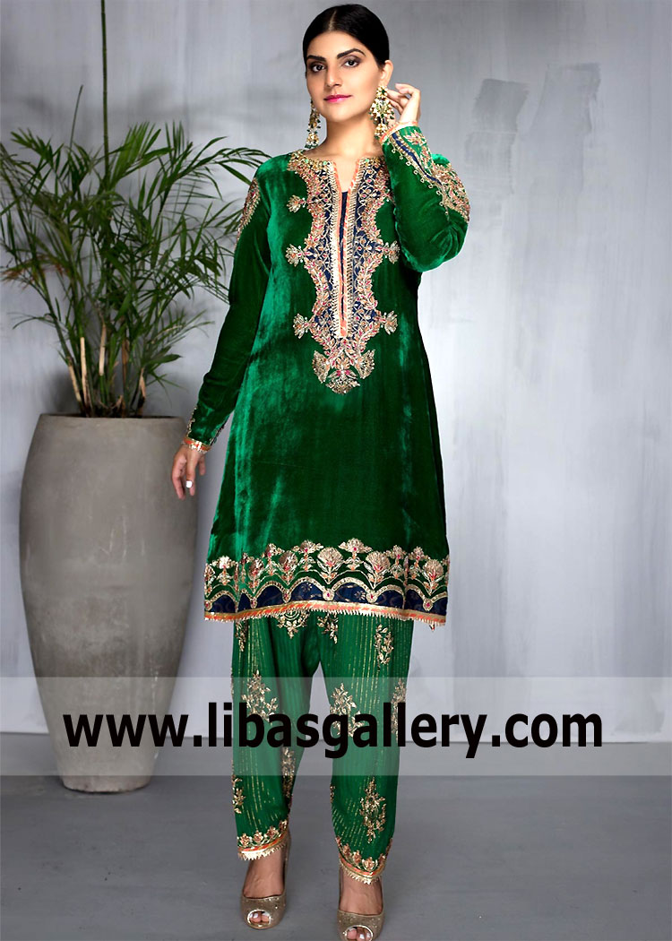 Deep Green Campanula Party Dress for Eid Festival