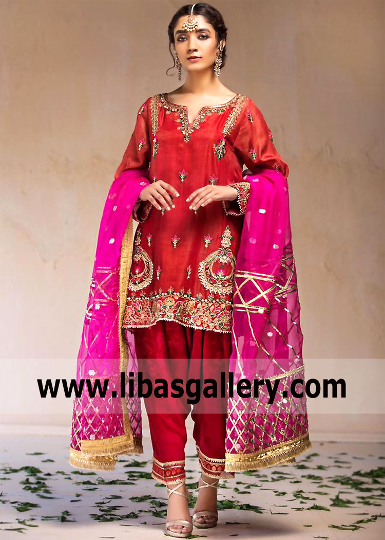 Red Bloom Party Wear Shalwar Kameez Dress