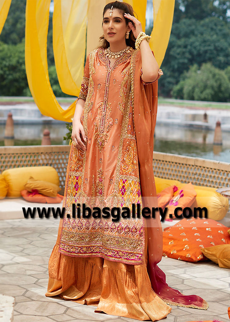 Pakistani Designer Gharara for Mehndi Mayun Skedsmo Norway Gharara Wedding Dresses Pakistan