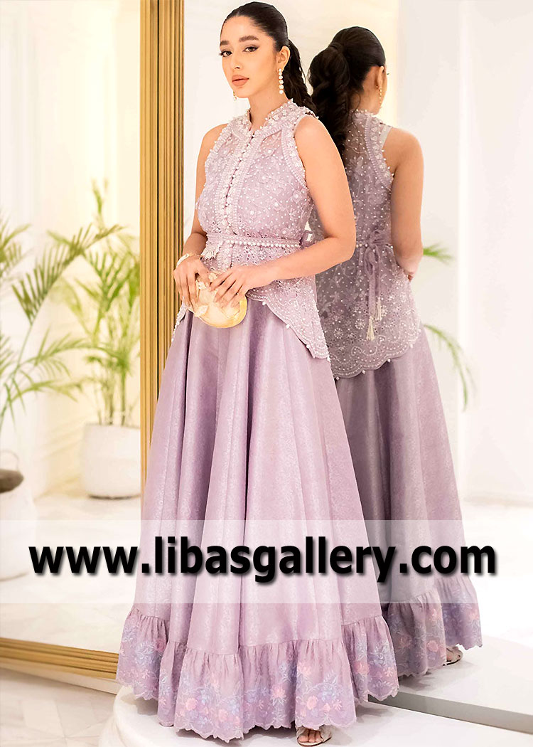Suave Mauve Embroidered Jacket with Gown
