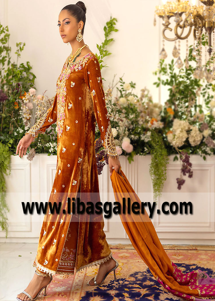 Deep Saffron Kalmia Velvet Dress