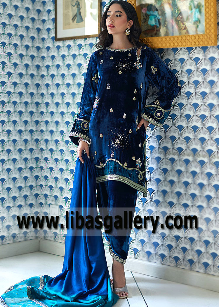 Indigo Dye Lily Designer Salwar Kameez Winter Suit