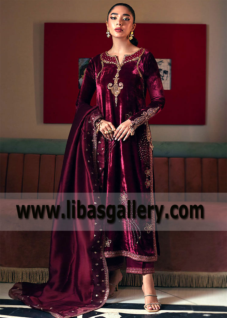 Latest Party Wear Dresses Floral Embellished Shalwar Kameez Suits USA, Canada, UK