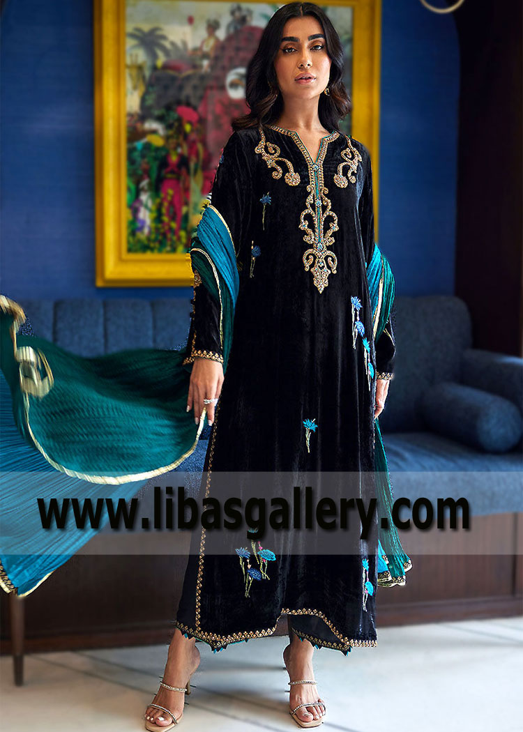 Luxury Navy Blue Mermaid Embroidered Long Tail Muslim Party Dress – Sultan  Dress