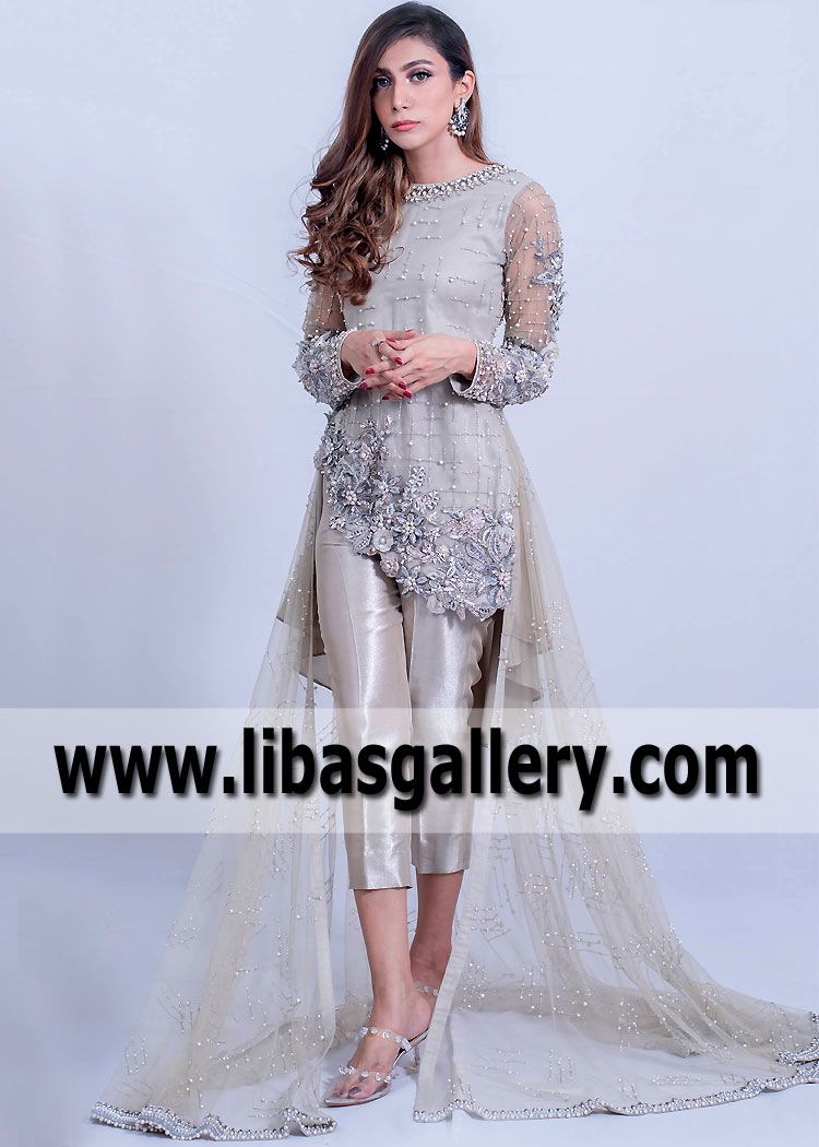 Designer Asymmetrical Long Party Dress for Wedding Functions Bridal Party Pakistan