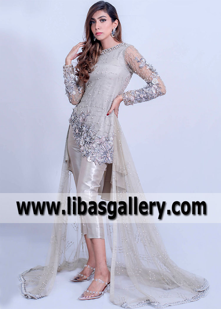 Silver Ducher Asymmetrical Long Party Dress