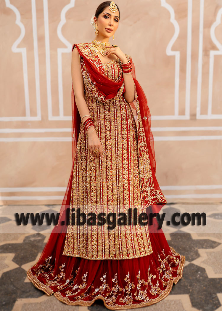 Traditional Red Wedding Dresses Sadaf Fawad Khan Pakistani Bridal Gharara from Pakistan