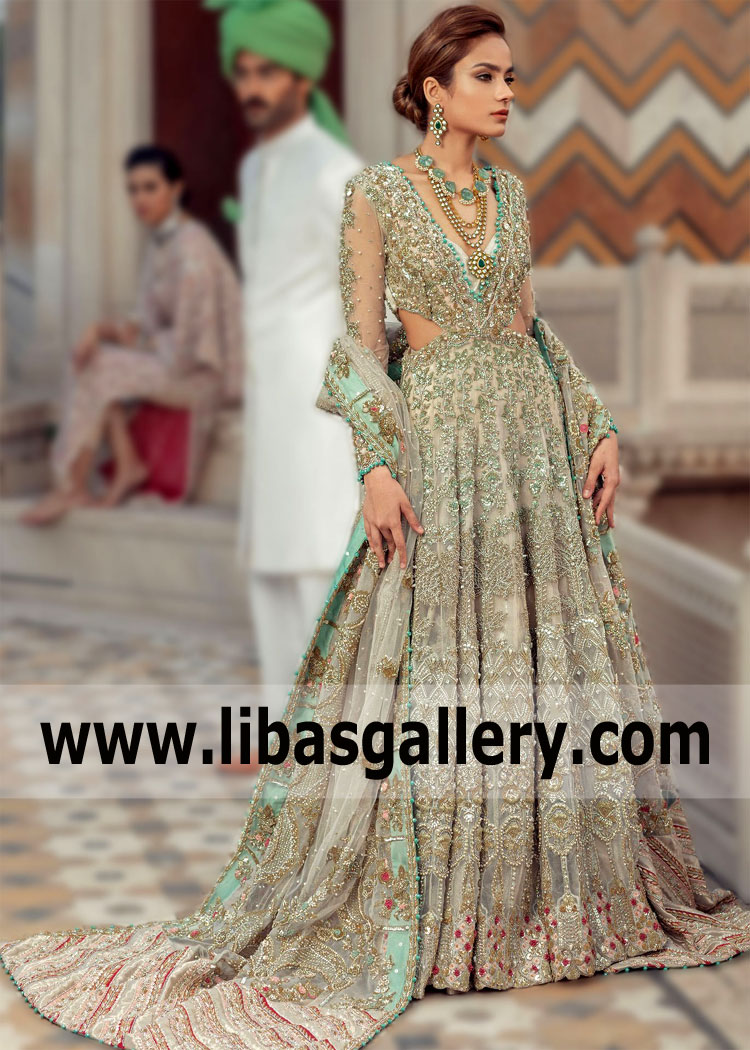 Ash Gray Heavily Embellished Gown for Walima