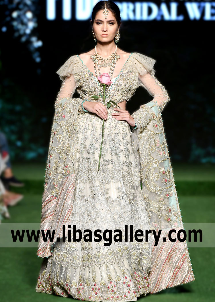Ash Gray Heavily Embellished Gown for Walima