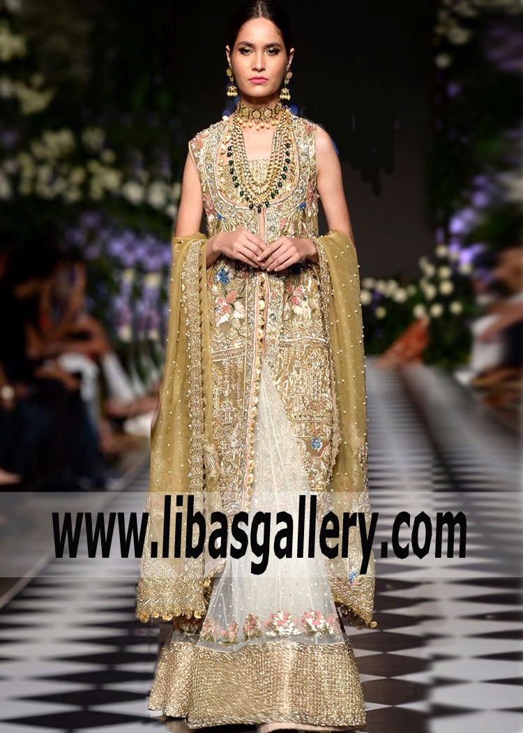 Vegas Gold Embellished Wedding Sharara Dresses By Saira Shakira