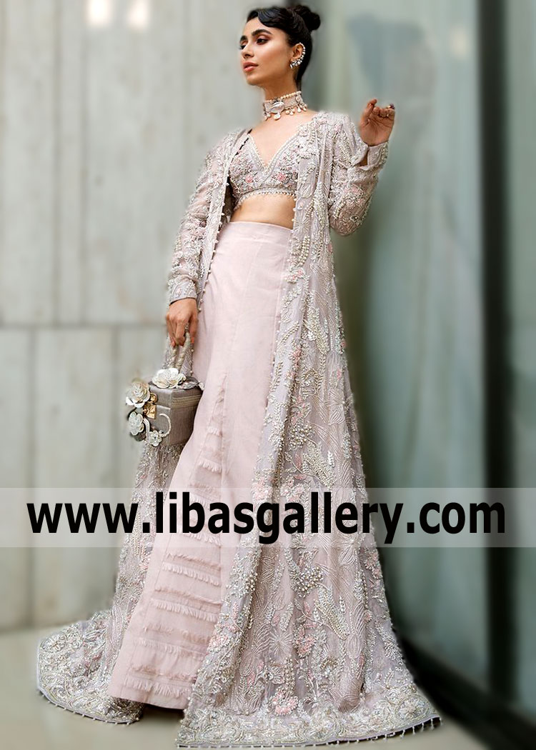 Long Embellished Jackets Dresses Heights Garden City Michigan Designer Saira Shakira Leheng for Walima Pakistan