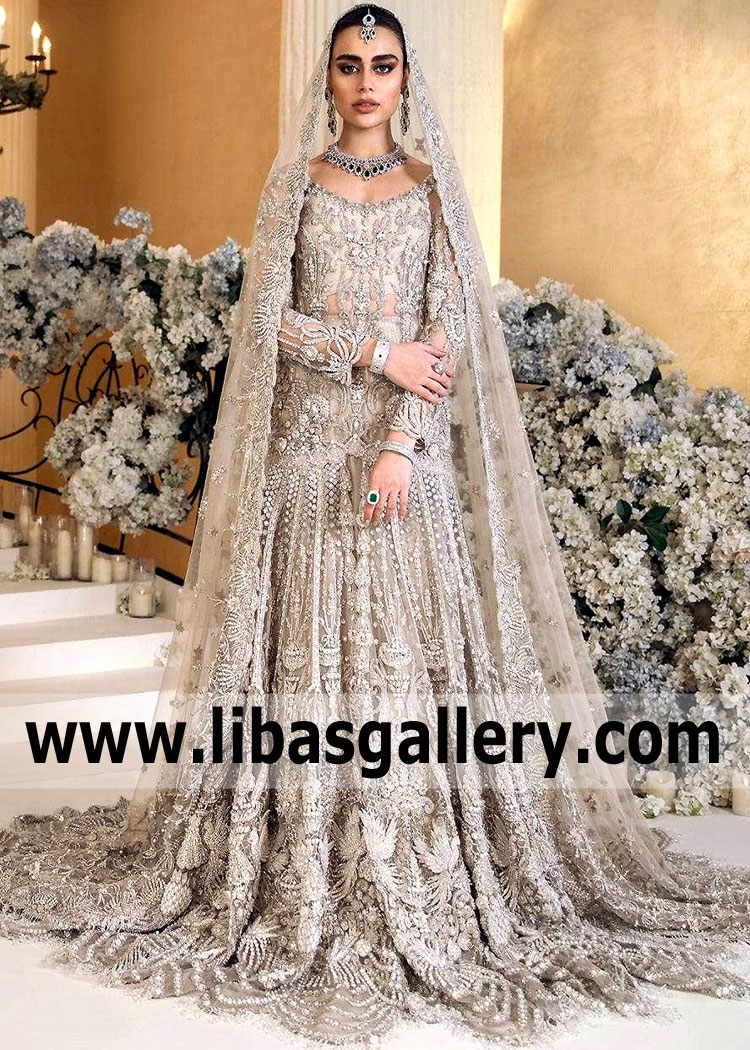 Dusty Ivory Extravagantly Embellished Gown with Long Train