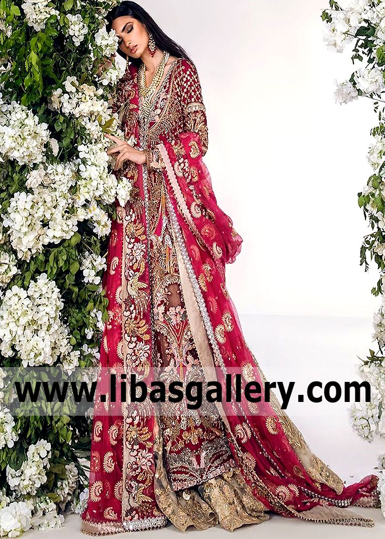 Burgundy Liana Embellished Anarkali Wedding Dress