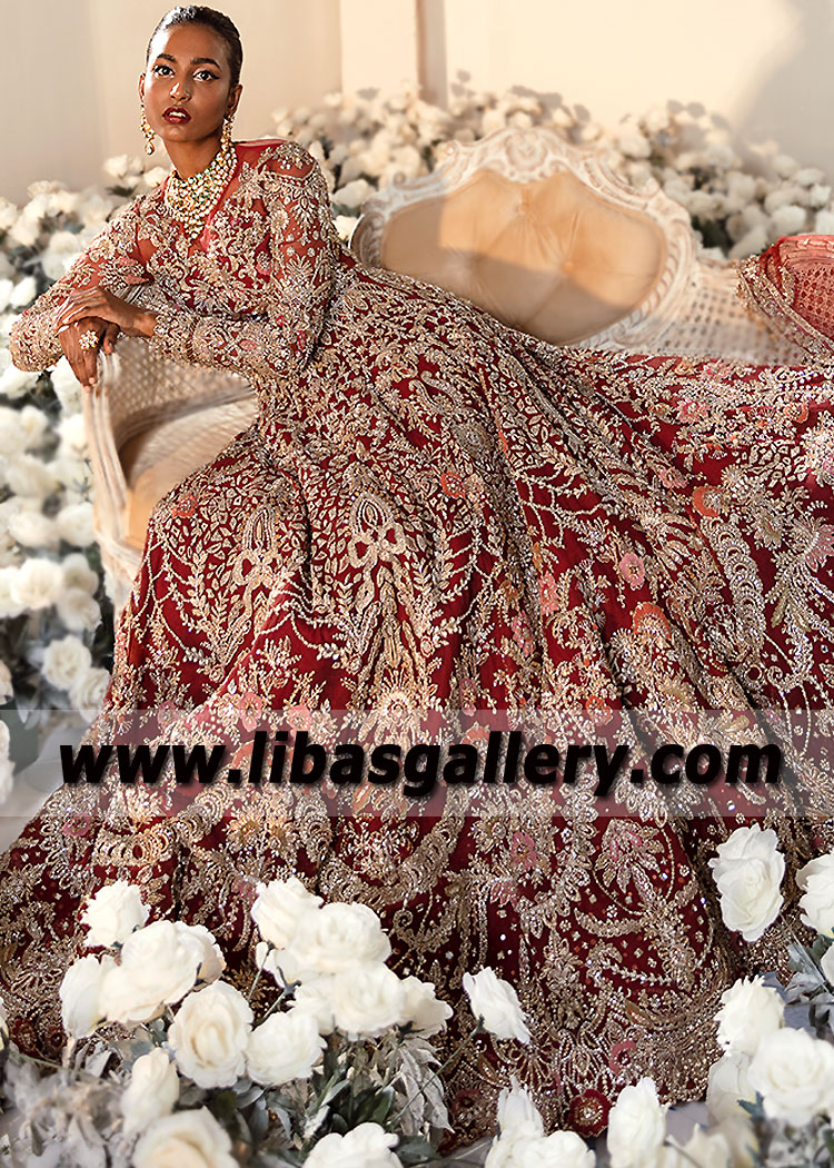 Deep Scarlet Iris Embellished bridal Maxi