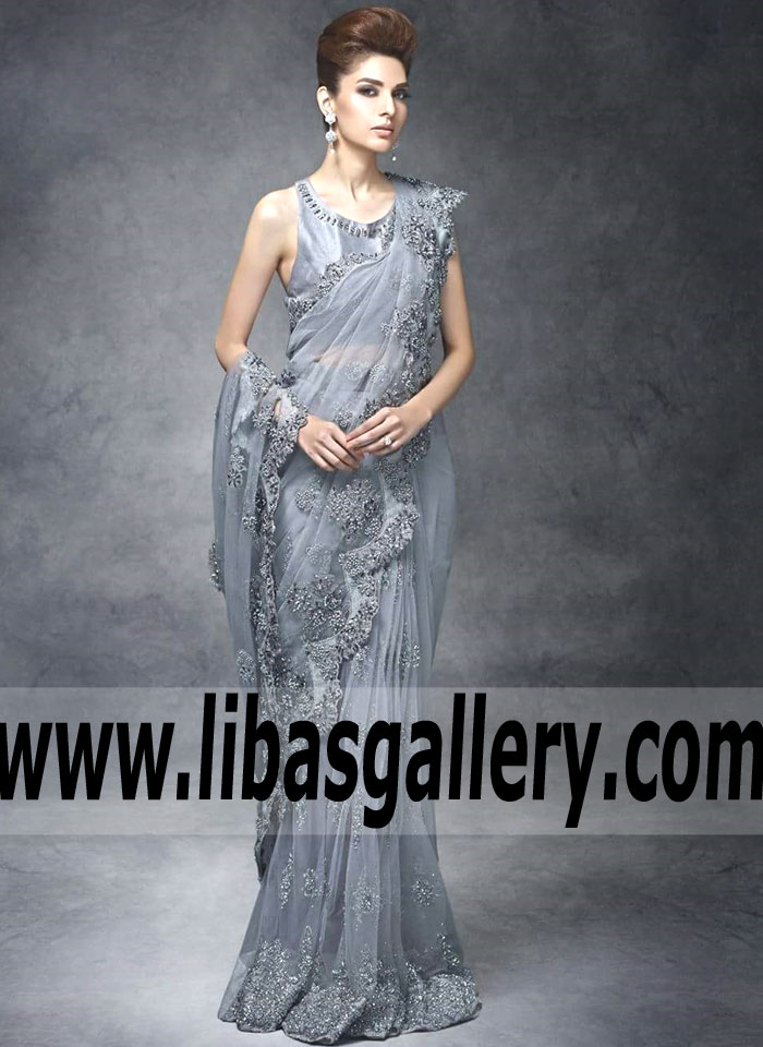 Gorgeous Gray Dahlia Designer Saree