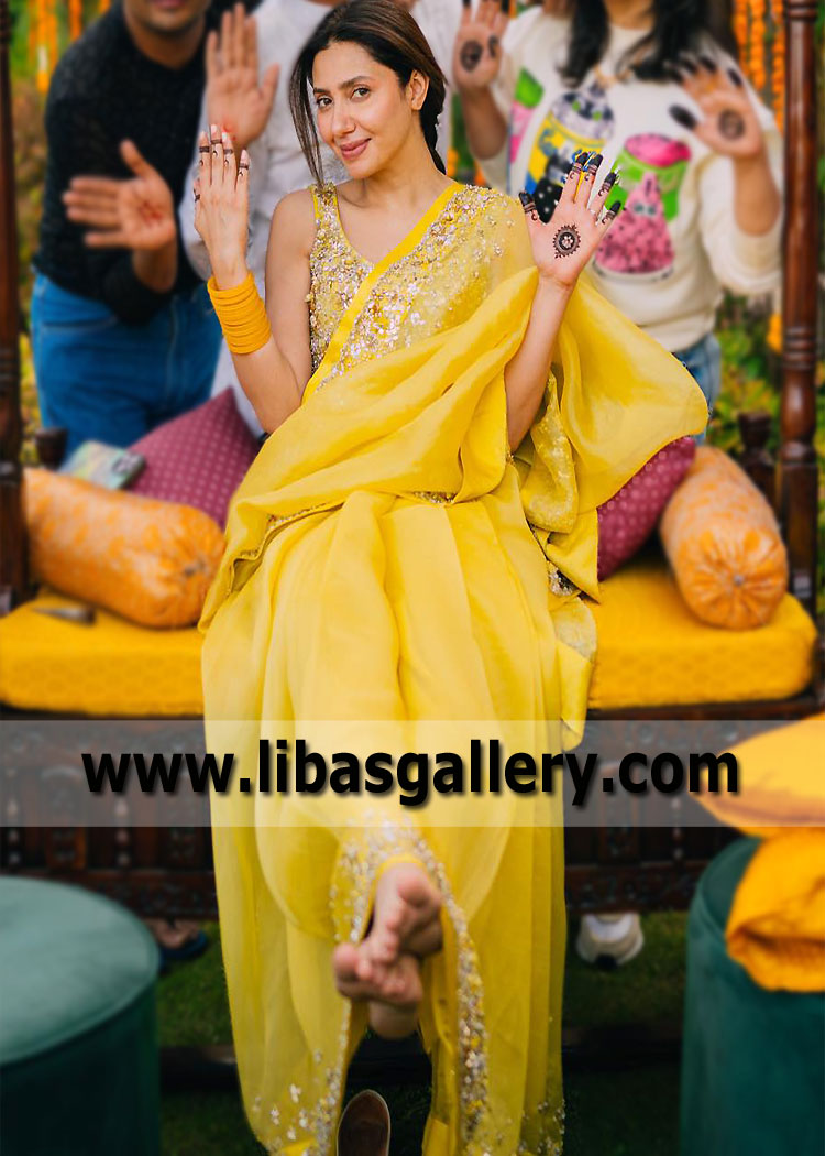 Mahira Khan Maximum Yellow Saree For Mayon Mehendi Ceremony